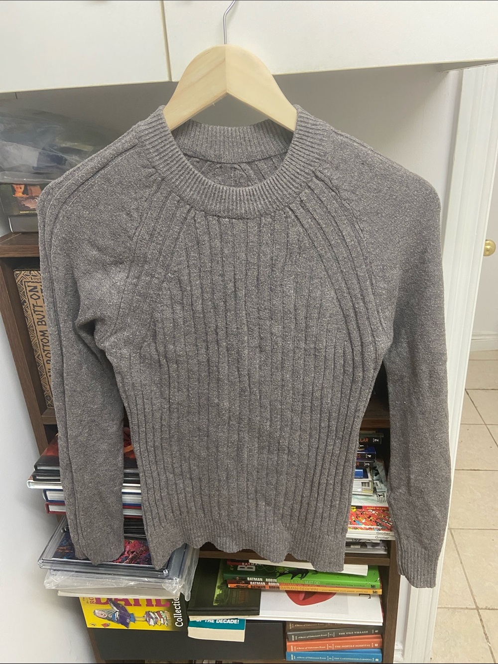 Gray Ribbed Knit Sweater